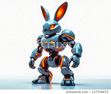 Futuristic robotic rabbit stands tall in a high-tech design, showcasing bright glowing accents and advanced features Futuristic robotic rabbit stands tall in a high-tech design, showcasing bright glowing accents and advanced features 127356672
