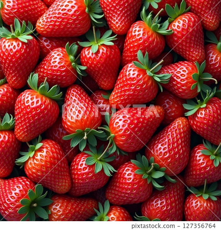 Freshly harvest strawberries piled together in a vibrant display at a local farmer's market during the summer season 127356764