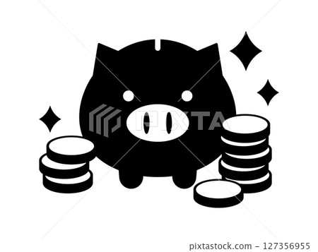 豬存錢筒和硬幣，單調 127356955