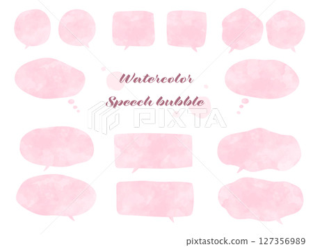 Vector pink hand-drawn style speech bubble set with watercolor texture 127356989