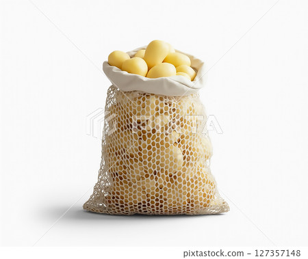 Freshly harvested potatoes in a breathable mesh bag ready for cooking and serving at home Freshly harvested potatoes in a breathable mesh bag ready for cooking and serving at home 127357148