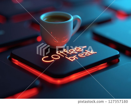 Enjoying a coffee break with a warm cup on a glowing surface in a cozy setting 127357180