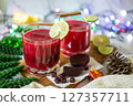 Beetroot and pineapple smoothie in cup for dinner, party, celebrate or Christmas new year  127357711
