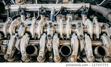 engine, system, cylinder old car, repair the retro car concept. mobile photo 127357715