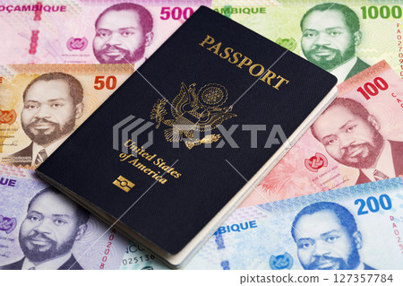 American passport on Mozambican metical 127357784