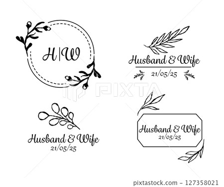 Hand-drawn wedding logo collection with floral elements 127358021