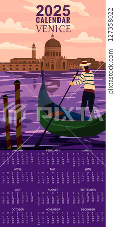 Calendar Monthly 2025 Venice Italia Poster retro style 127358022