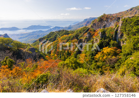 Autumn in Shodoshima - Autumn leaves in Kankakei Gorge - View from Omote Junikei (Shibocho) Autumn in Shodoshima - Autumn leaves in Kankakei Gorge - View from Omote Junikei (Shibocho) 127358146