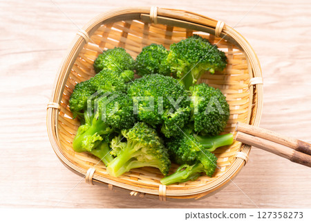 Boiled broccoli in salt 127358273