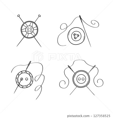 Logo design for tailor, atelier. Icon button needle thread, the concept of sewing and repairing clothes. Vector illustration on a white background. 127358525