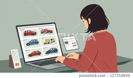 仔細考慮!一名男子在網路上查看汽車銷售訊息 仔細考慮!一名男子在網路上查看汽車銷售訊息 127358649