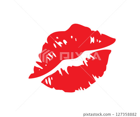 Funny Red Lipstick Imprint Mark Isolated Kiss Cartoon Vector Illustration 127358882