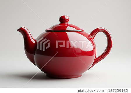 Ceramic teapot in shape of a red tomato in a classic style on a white background. Ceramic teapot in shape of a red tomato in a classic style on a white background. 127359185