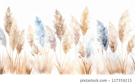 秋草、芒草水彩紋理插畫素材 127359215
