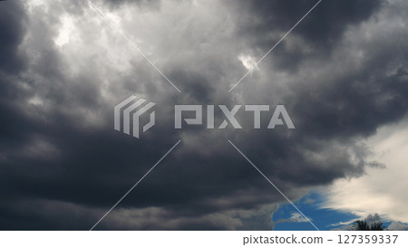 Dramatic dark storm thundercloud rain clouds on black sky background. Dark thunderstorm clouds rainny landscape. Meteorology danger windstorm disaster climate. Dark cloudscape storm disaster gray sky Dramatic dark storm thundercloud rain clouds on black sky background. Dark thunderstorm clouds rainny landscape. Meteorology danger windstorm disaster climate. Dark cloudscape storm disaster gray sky 127359337