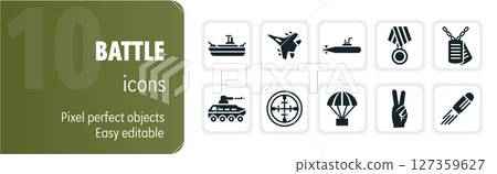 Set of military icons featuring armed forces equipment and symbols of war and peace Set of military icons featuring armed forces equipment and symbols of war and peace 127359627