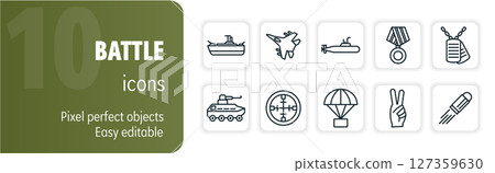 Set of 10 battle outline icons for web, mobile, app development projects on a white background Set of 10 battle outline icons for web, mobile, app development projects on a white background 127359630