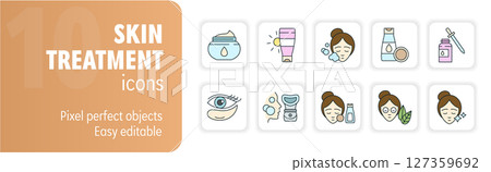 Skincare routine icons featuring women taking care of their skin 127359692