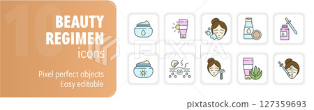 Woman taking care of her skin with beauty products icons set 127359693