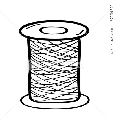 Sewing thread on a spool. Vector doodle icon. Thread for needlework and sewing. Isolated on white. Sewing thread on a spool. Vector doodle icon. Thread for needlework and sewing. Isolated on white. 127359791