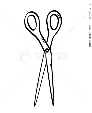 Scissors doodle icon. Vector illustration of scissors for needlework or hairdresser. Isolate on white. 127359794