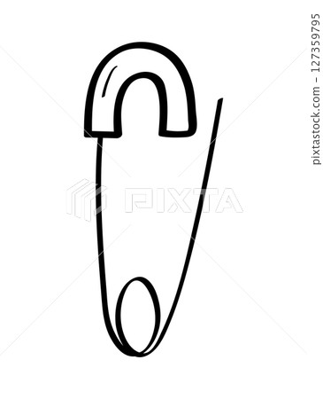 Safety pin, clothing accessory or item for needlework and sewing, vector doodle illustration, Safety pin, clothing accessory or item for needlework and sewing, vector doodle illustration, 127359795