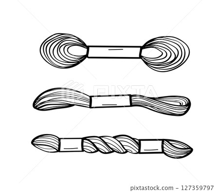 Thread floss doodle icon set. Vector illustration of cross stitch threads. Isolate on white. 127359797