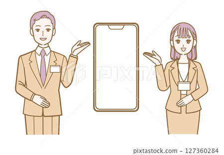 A man and a woman giving directions with a smartphone 127360284