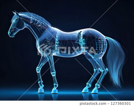 遊戲背景：一匹純種賽馬機器人透過人工智慧進行數位分析和健康檢查 127360301