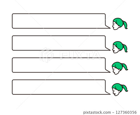 A simple illustration set of a smiling and thinking business woman with a speech bubble A simple illustration set of a smiling and thinking business woman with a speech bubble 127360356