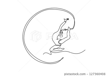 Continuous one line drawing flexible graceful athlete rhythmic gymnastic artist dancing with ribbon. Sport, beauty, grace, competition, art, youth. Single line draw design vector graphic illustration Continuous one line drawing flexible graceful athlete rhythmic gymnastic artist dancing with ribbon. Sport, beauty, grace, competition, art, youth. Single line draw design vector graphic illustration 127360408