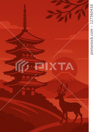 黃昏時分的五十座塔和鹿 127360438