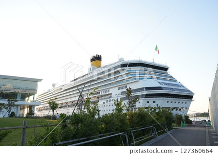 Luxury cruise ship Costa Serena departing from Kanazawa Port Luxury cruise ship Costa Serena departing from Kanazawa Port 127360664