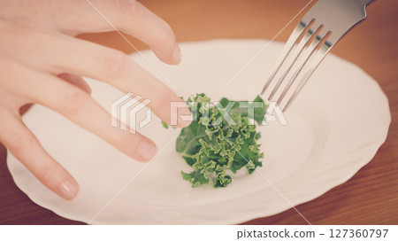 Plate with diet lettuce meal Plate with diet lettuce meal 127360797