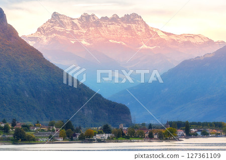 Sunset at Dents du Midi in Swiss Alps, Switzerland 127361109