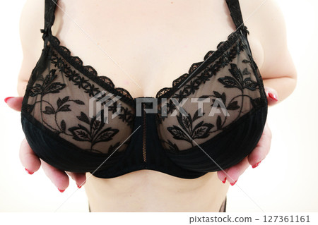 Woman big breast wearing bra 127361161