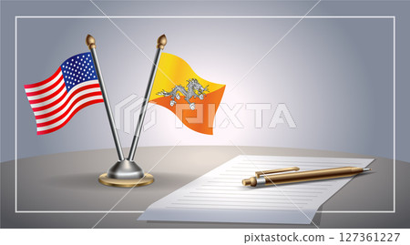 Small national flag of United States (USA) and Bhutan flag Relation, Template Vector Illustration Small national flag of United States (USA) and Bhutan flag Relation, Template Vector Illustration 127361227