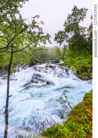 Waterfall along the Aurlandsfjellet Norway 127361493