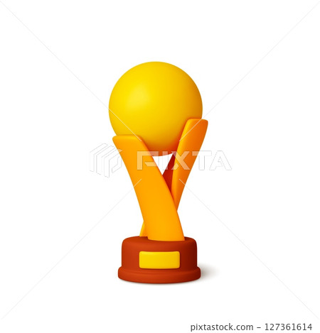 Sport competition 3d golden trophy. Winner gold cup modern design with ball or sphere. Award, prize on stand with plate. Realistic style vector icon Sport competition 3d golden trophy. Winner gold cup modern design with ball or sphere. Award, prize on stand with plate. Realistic style vector icon 127361614