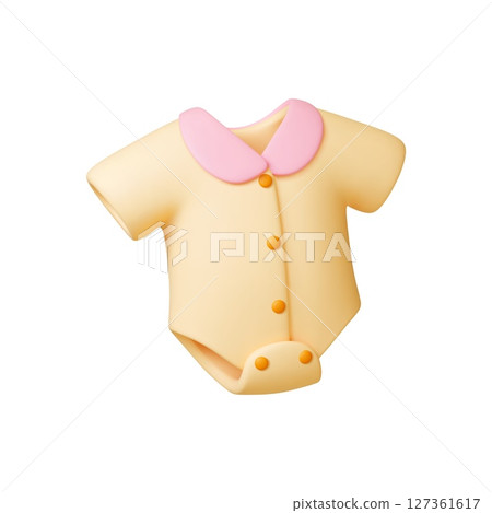 Newborn baby bodysuit 3g icon. Isolated clothes for toddler, cute outfit. Shower gender party element. Realistic rendering design, vector illustration Newborn baby bodysuit 3g icon. Isolated clothes for toddler, cute outfit. Shower gender party element. Realistic rendering design, vector illustration 127361617