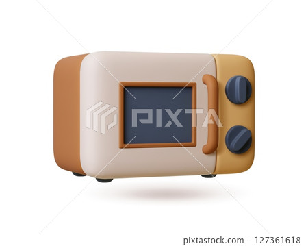 Microwave 3d icon. Isolated oven realistic style. Household appliance, kitchen equipment for quick food heating. Trendy rendering vector design 127361618