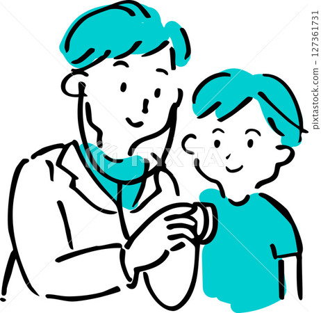 Illustration of a doctor examining a child 127361731