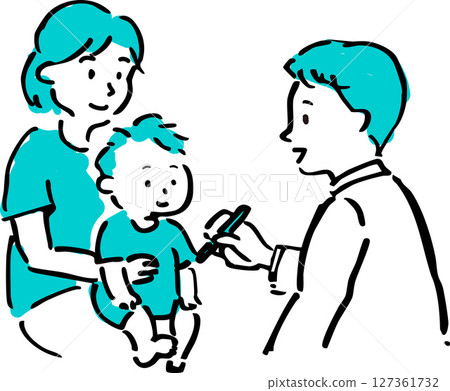 Illustration of a doctor and a mother examining a baby 127361732