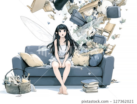 Illustration material of the gravity fairy who made things float when he was daydreaming 127362021