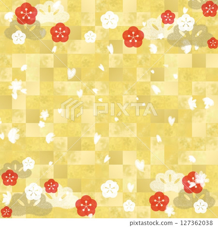 梅花和金箔的日式背景 127362038