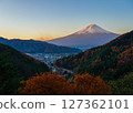 Aerial view of mt.Fuji in Autumn, Fujiyoshida, Japan 127362101