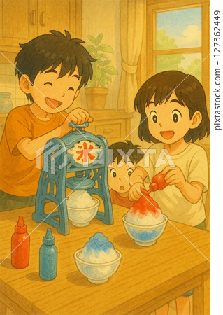 Kids making shaved ice at home 127362449
