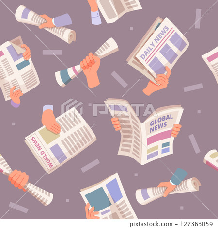 Newspaper pattern. hands holding newspaper pages. vector seamless background 127363059