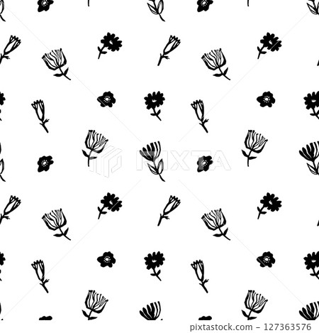 Vector seamless pattern with small black flowers 127363576