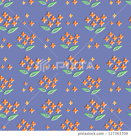 Seamless background pattern of hand-drawn osmanthus in navy blue 127363709